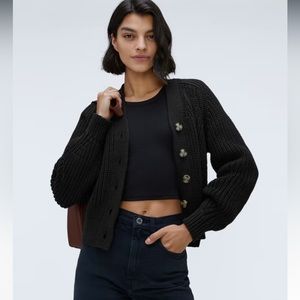 Everlane black textured cotton chunky knit cardigan sweater size Sm new